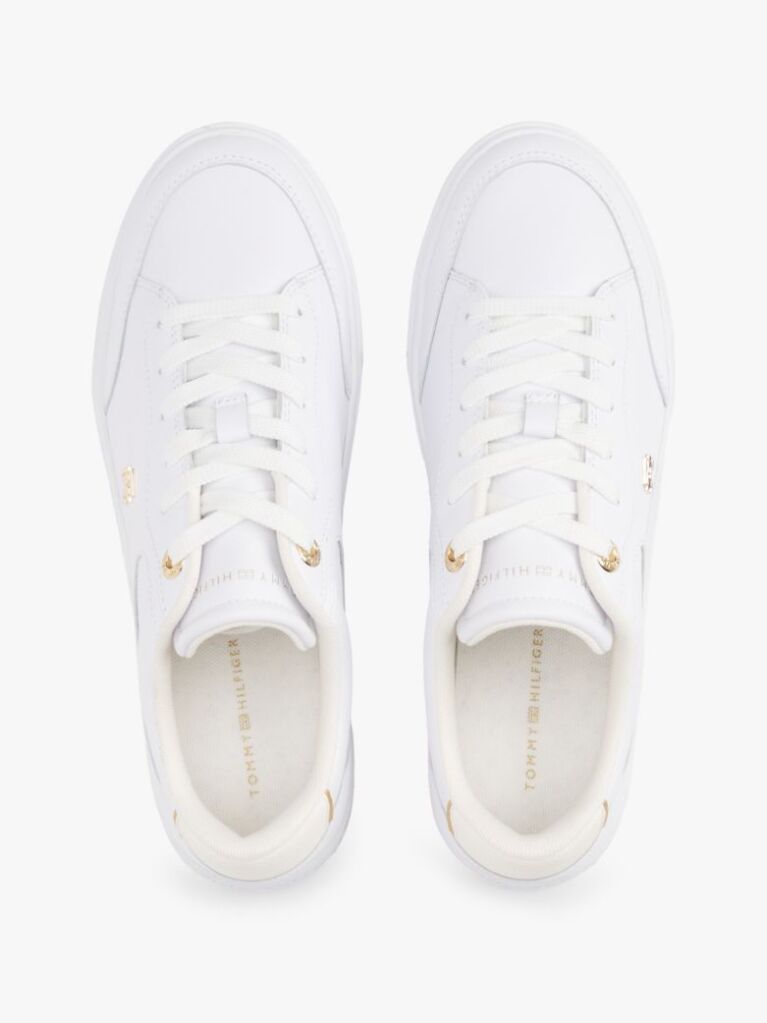 White TH Monogram Leather Court Trainers  Women