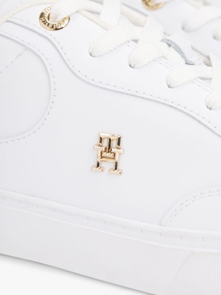 White TH Monogram Leather Court Trainers  Women