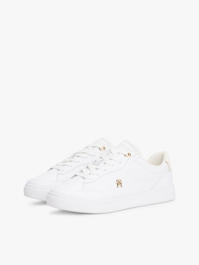 White TH Monogram Leather Court Trainers  Women