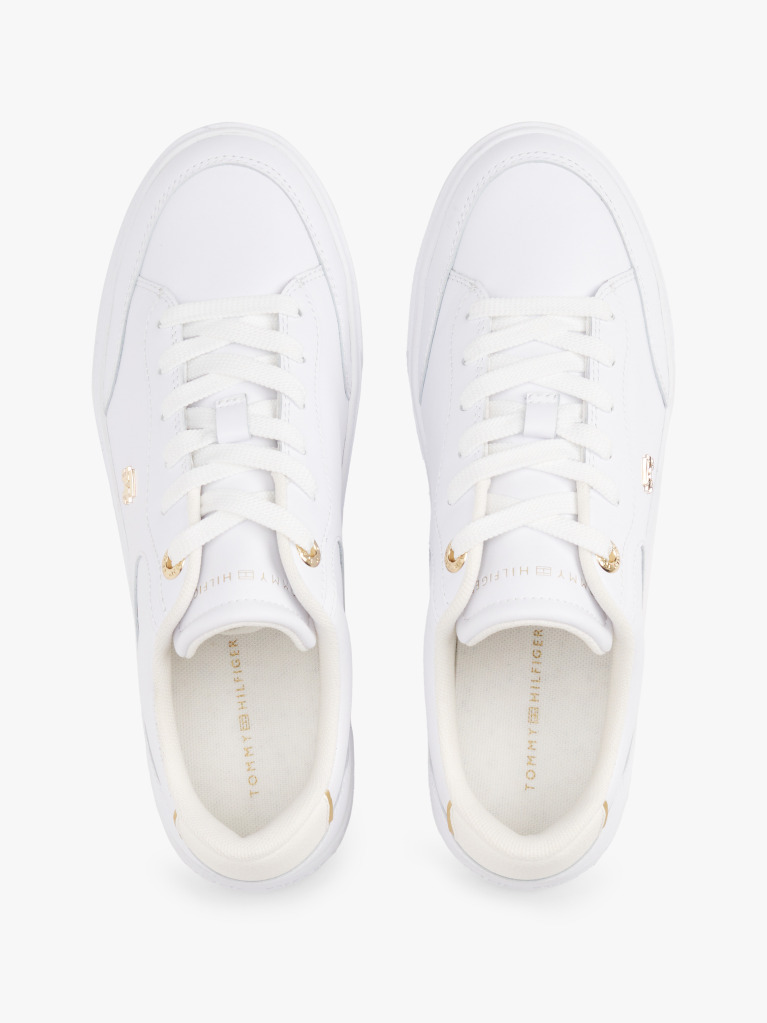 White TH Monogram Leather Court Trainers  Women