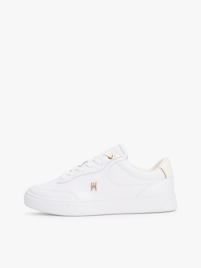 White TH Monogram Leather Court Trainers  Women