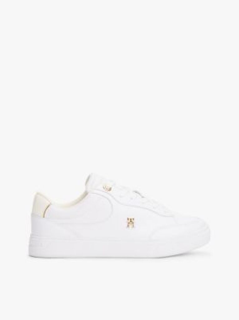 White TH Monogram Leather Court Trainers  Women