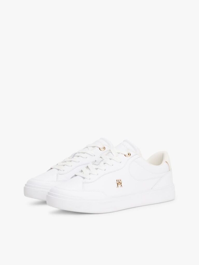 White TH Monogram Leather Court Trainers  Women