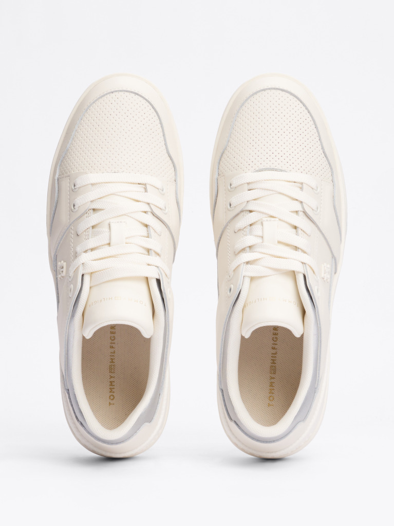 Beige Leather Colour-Blocked Basketball Trainers  Women