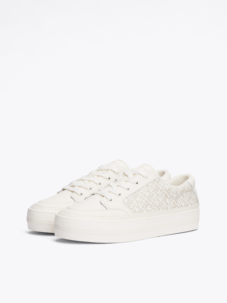 Beige TH Monogram Leather Flatform Trainers  Women