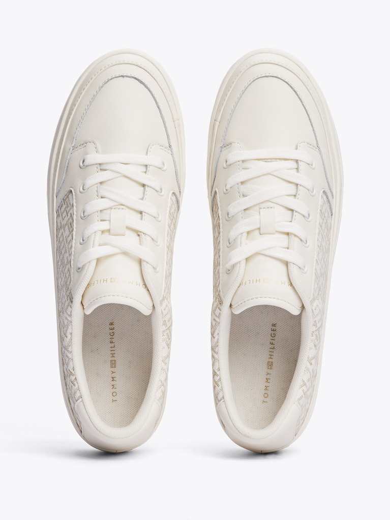 Beige TH Monogram Leather Flatform Trainers  Women