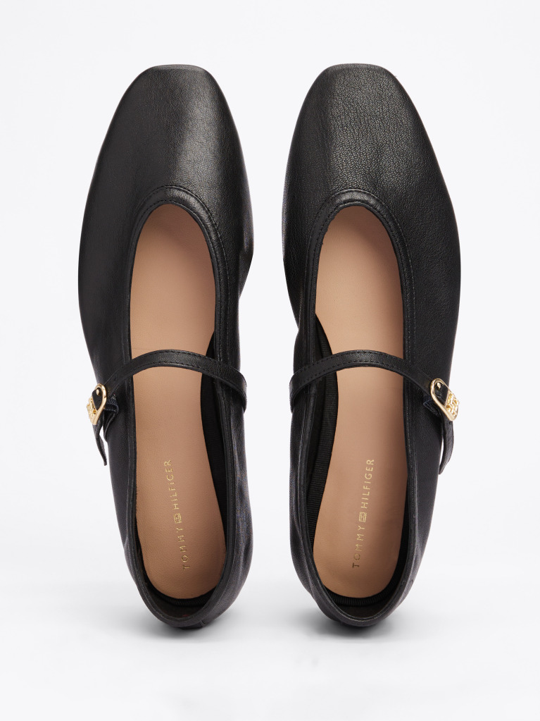 Black Leather Mary Jane Ballerinas  Women