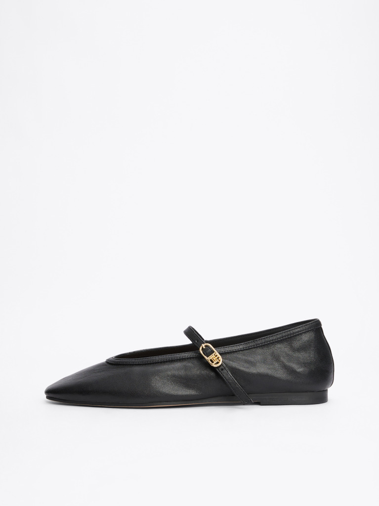 Black Leather Mary Jane Ballerinas  Women