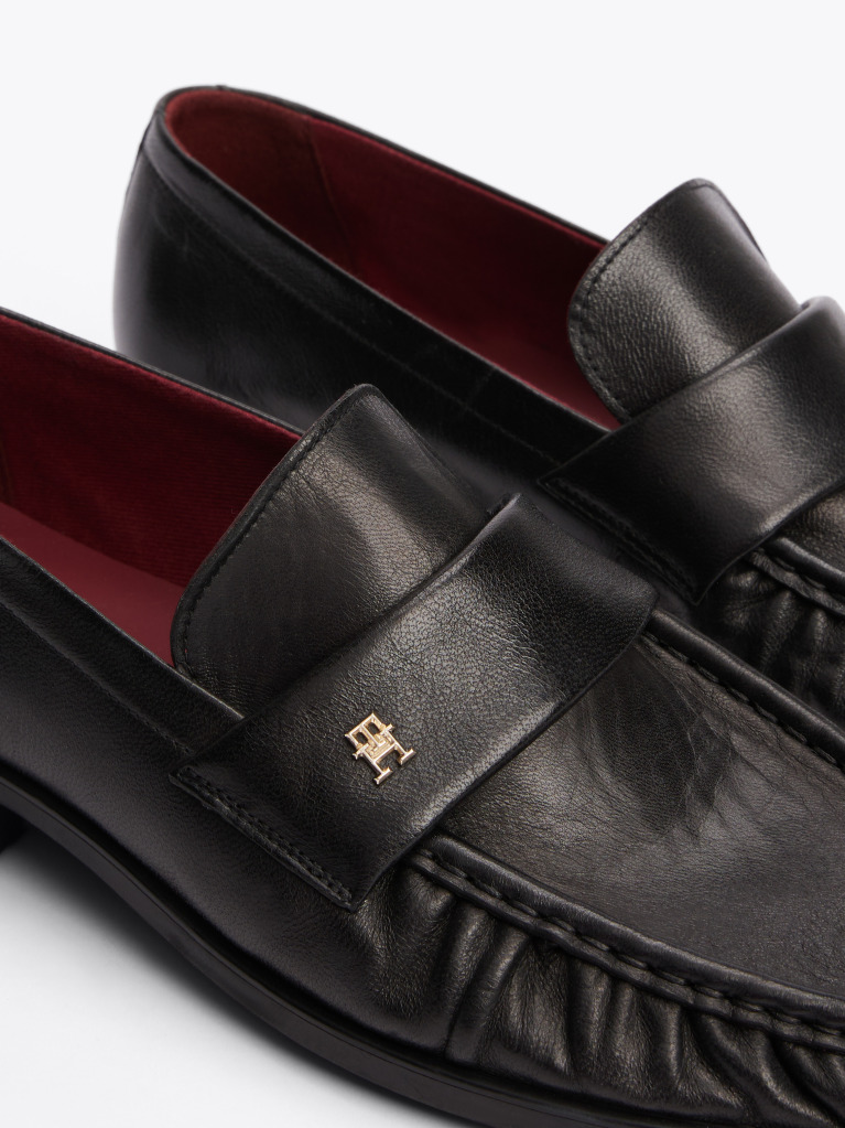 Black TH Monogram Leather Pleated Loafers  Women