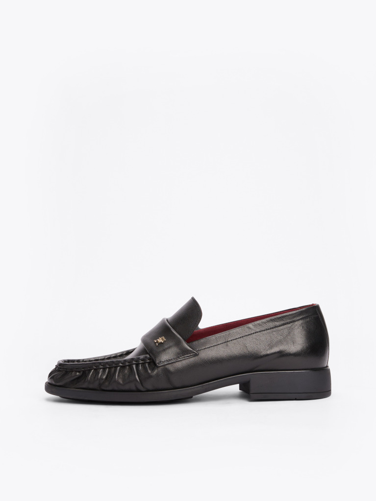 Black TH Monogram Leather Pleated Loafers  Women