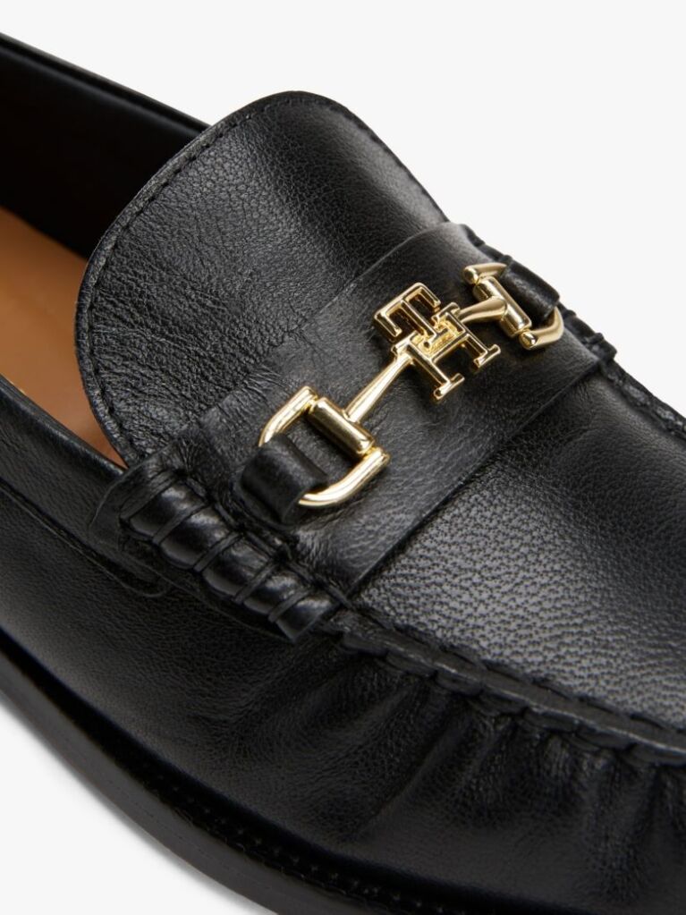 Black Leather Horsebit Loafers  Women