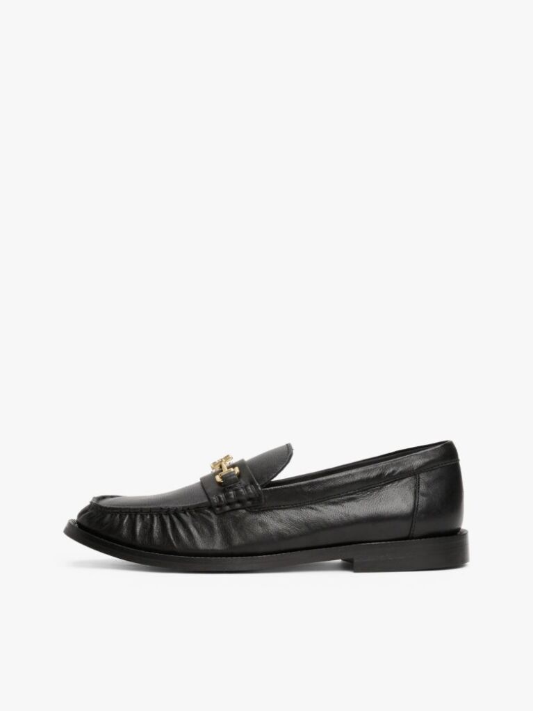 Black Leather Horsebit Loafers  Women