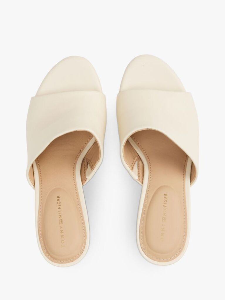 Beige Leather TH Monogram Plaque Wedge Mules  Women