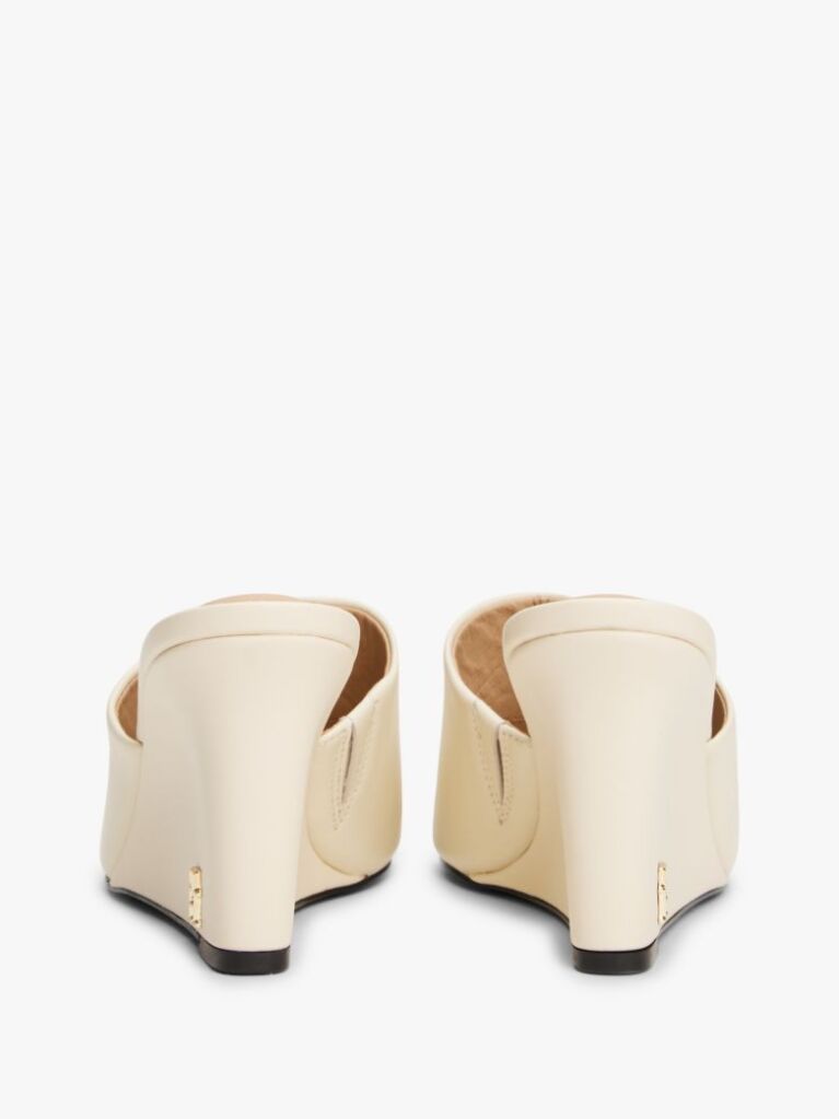 Beige Leather TH Monogram Plaque Wedge Mules  Women