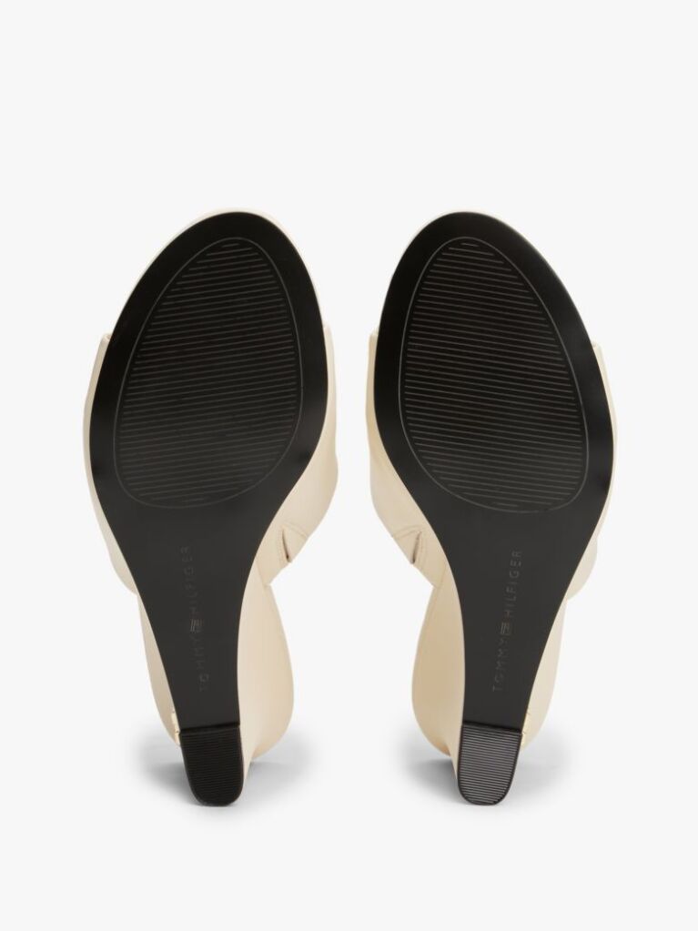 Beige Leather TH Monogram Plaque Wedge Mules  Women