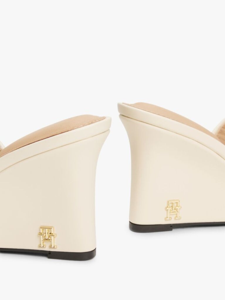 Beige Leather TH Monogram Plaque Wedge Mules  Women