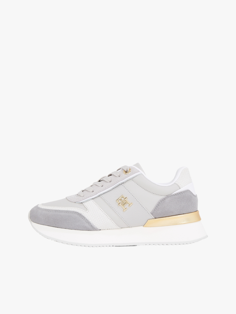 Multi Leather Textured Panel Metallic Trainers  Women
