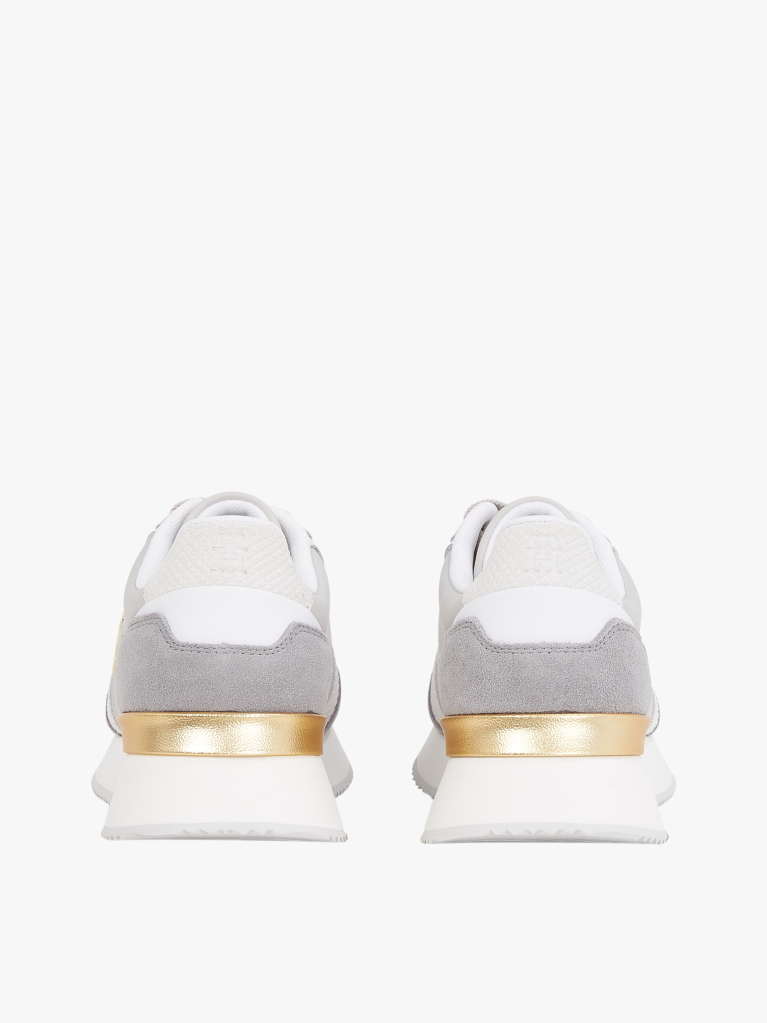 Multi Leather Textured Panel Metallic Trainers  Women