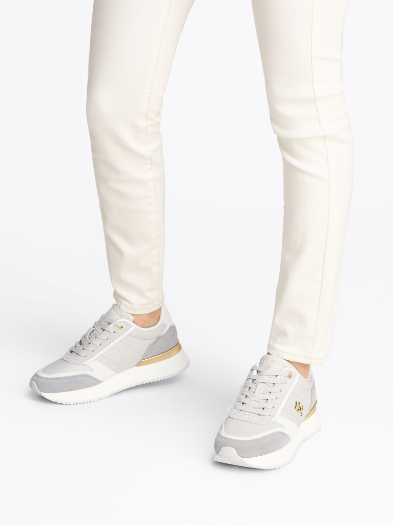 Multi Leather Textured Panel Metallic Trainers  Women