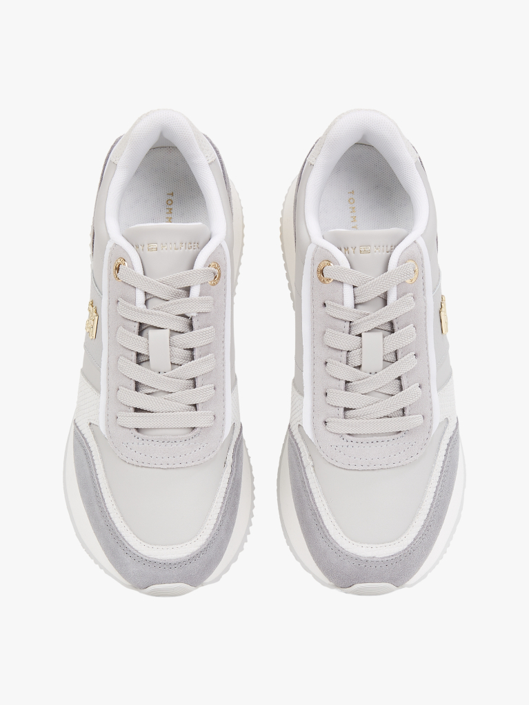 Multi Leather Textured Panel Metallic Trainers  Women