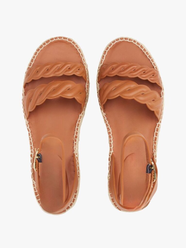 Brown Leather Embossed Espadrilles  Women