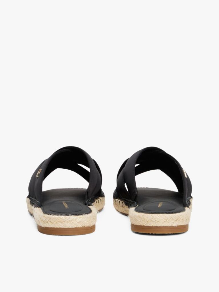 Black Satin Espadrille Mules  Women