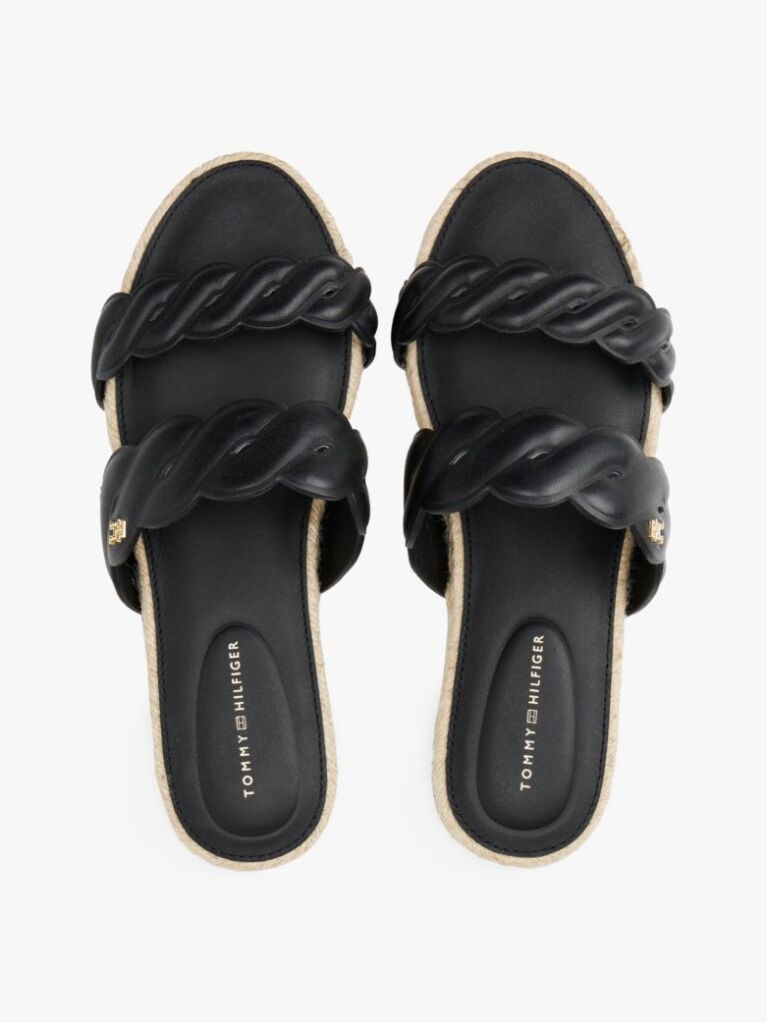 Black Leather Embossed Espadrille Mules  Women