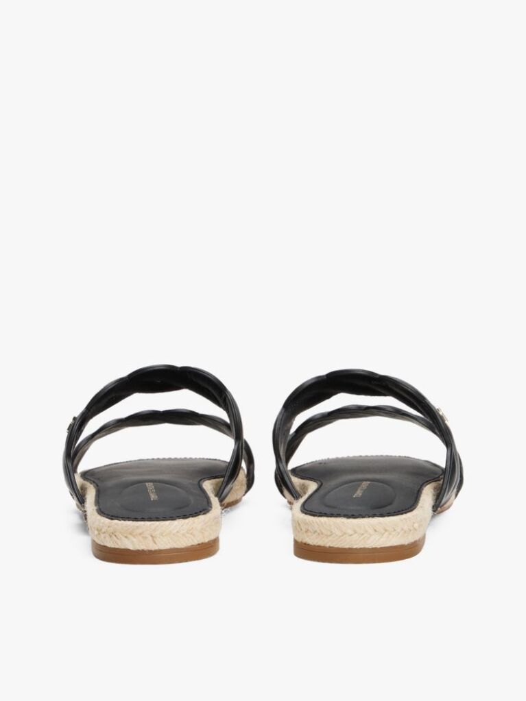 Black Leather Embossed Espadrille Mules  Women