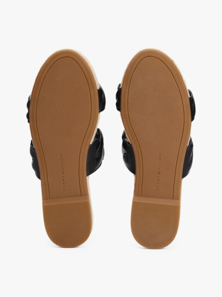 Black Leather Embossed Espadrille Mules  Women