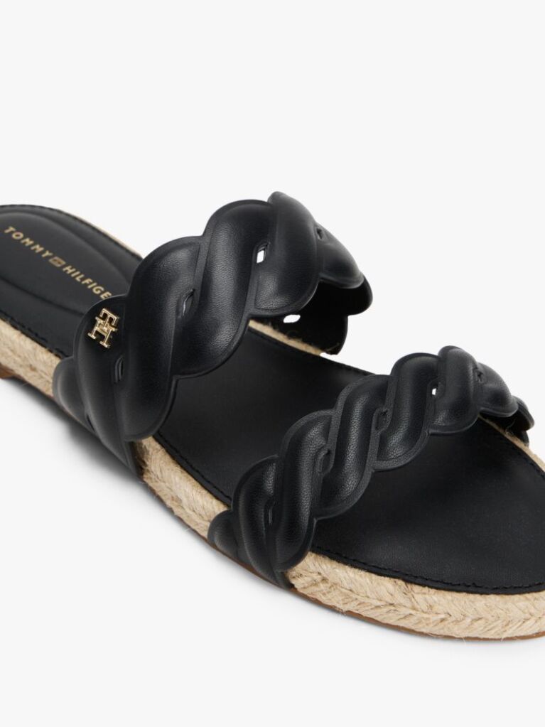 Black Leather Embossed Espadrille Mules  Women