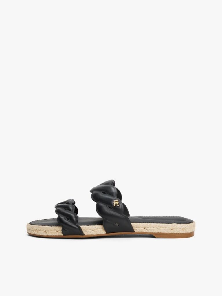 Black Leather Embossed Espadrille Mules  Women