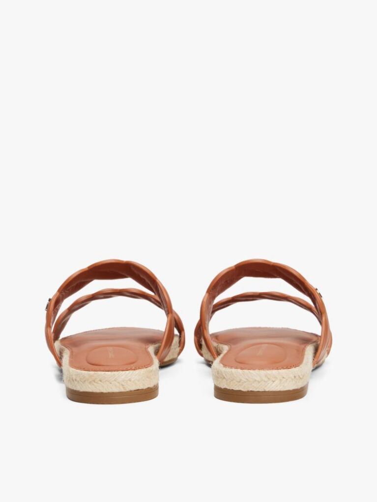 Brown Leather Embossed Espadrille Mules  Women