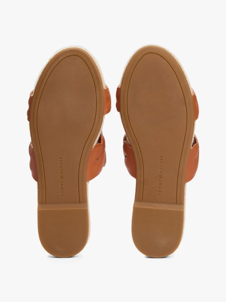 Brown Leather Embossed Espadrille Mules  Women