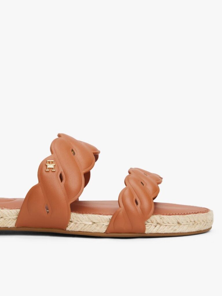 Brown Leather Embossed Espadrille Mules  Women