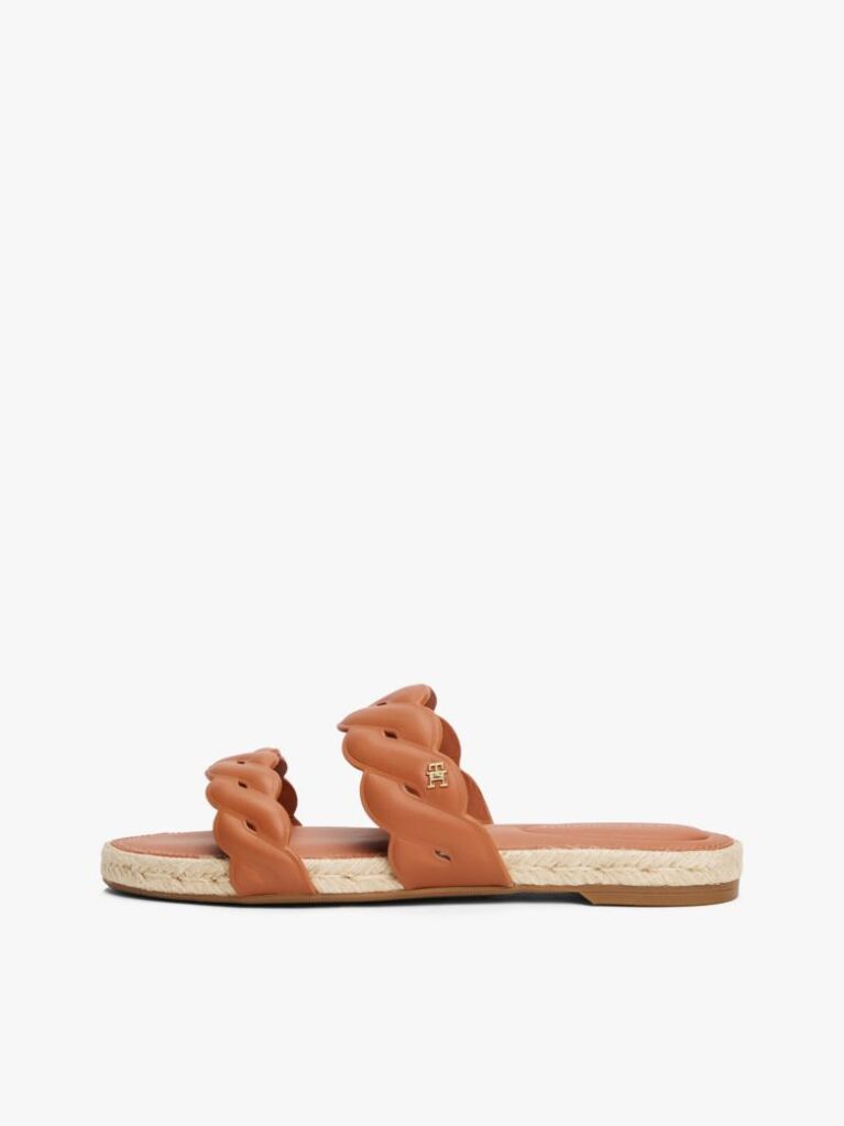 Brown Leather Embossed Espadrille Mules  Women