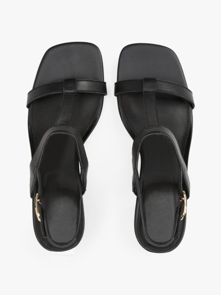 Black Leather Block Heel Sandals  Women