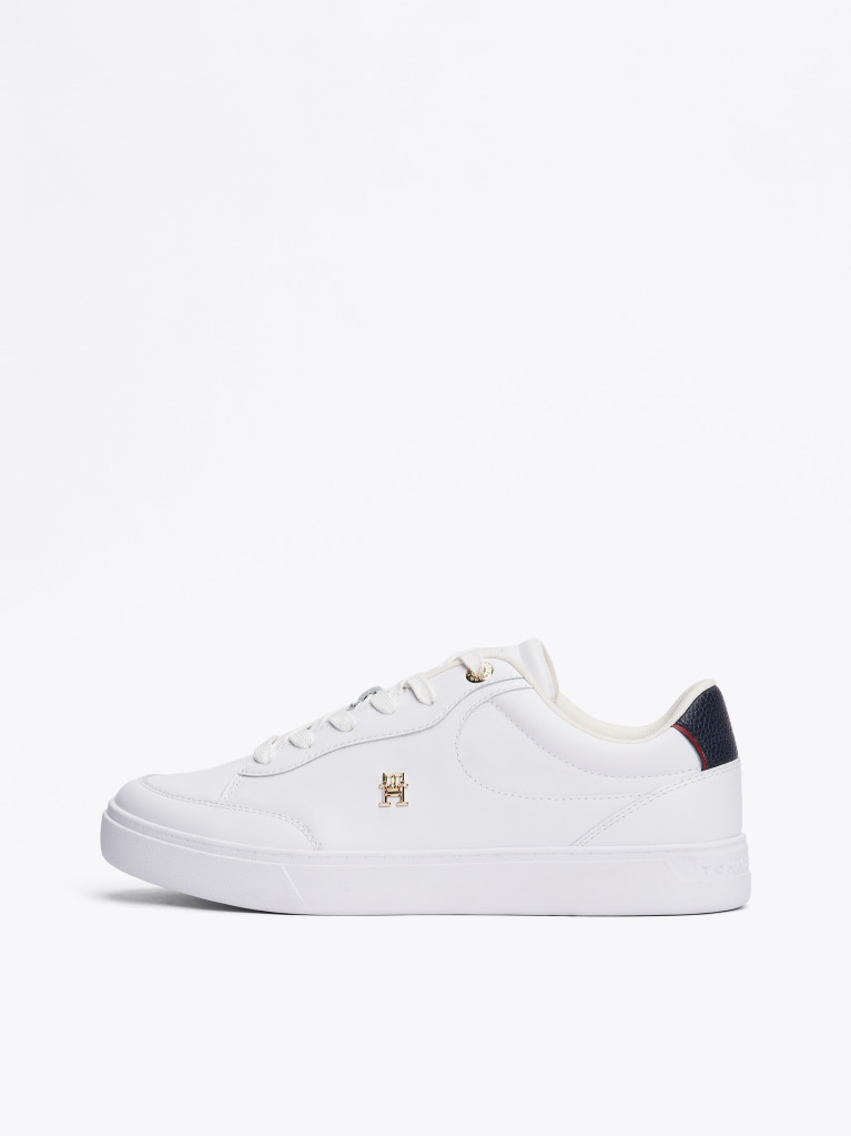 White Essential Leather Court Trainers  Women