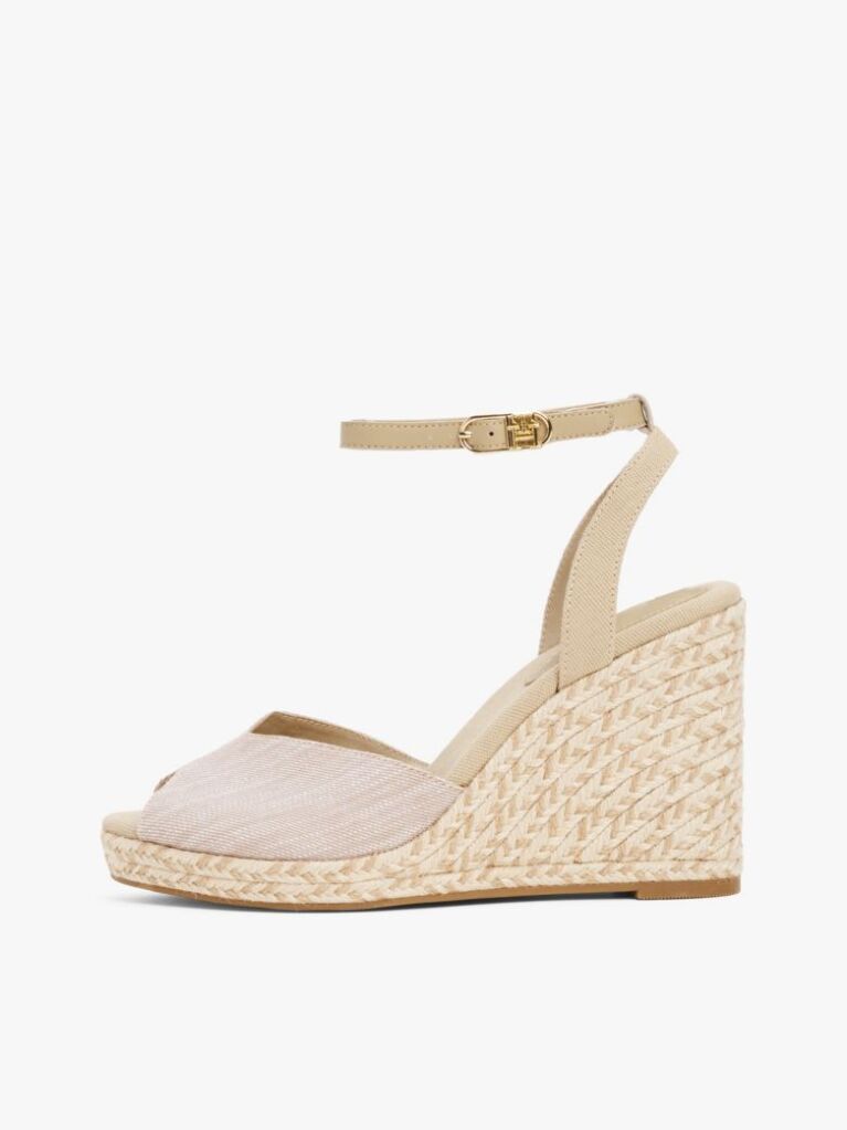 Beige Chambray Espadrille Wedge Sandals  Women