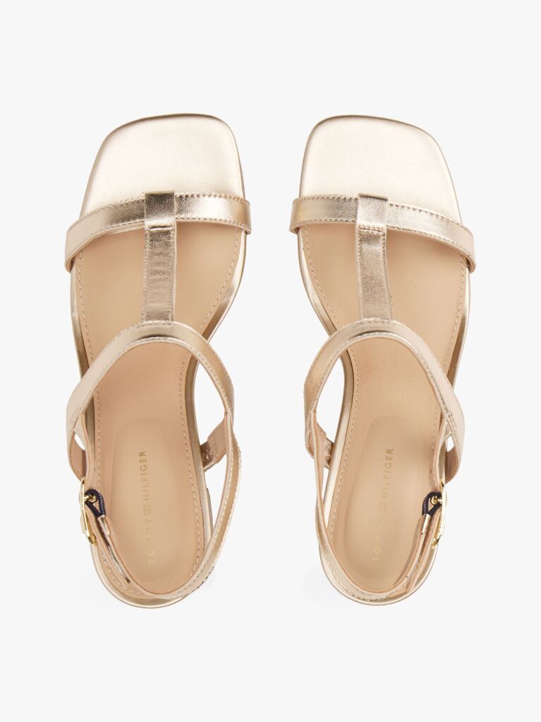 Gold Metallic Leather Block Heel Sandals  Women