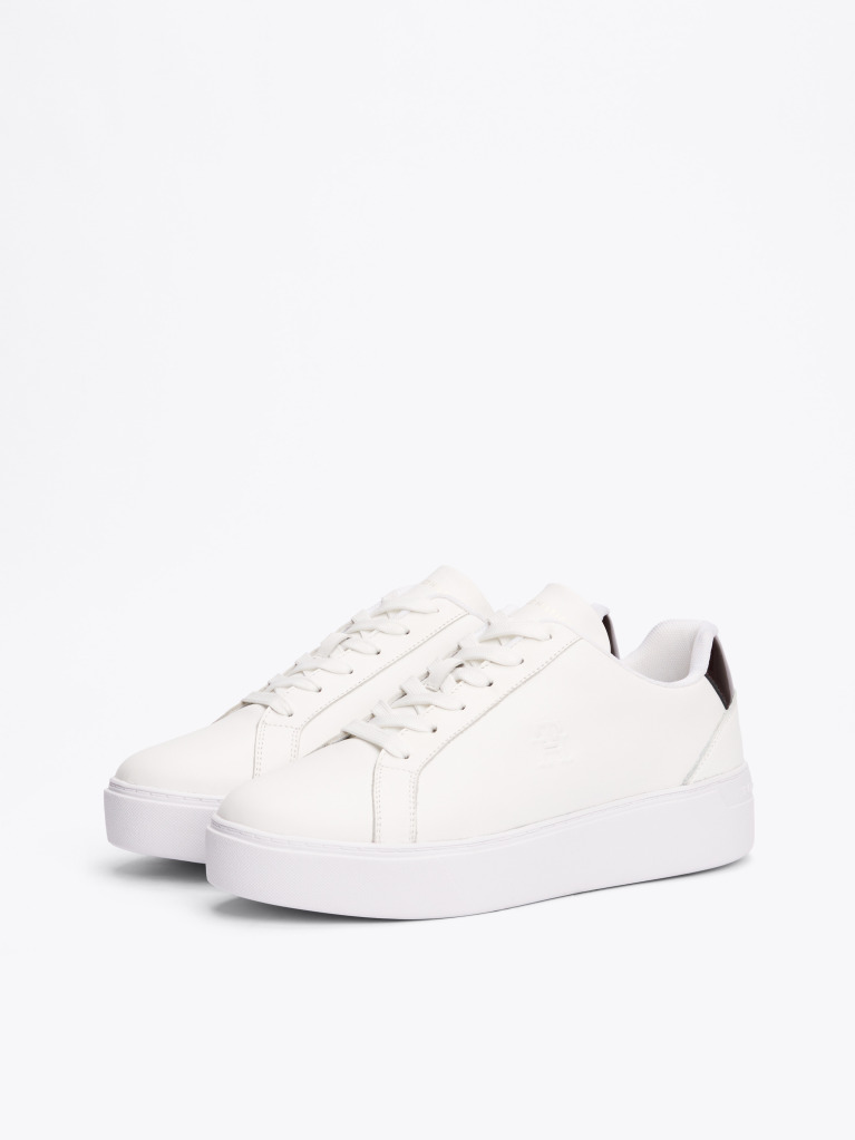 White Leather Flatform Court Trainers  Women