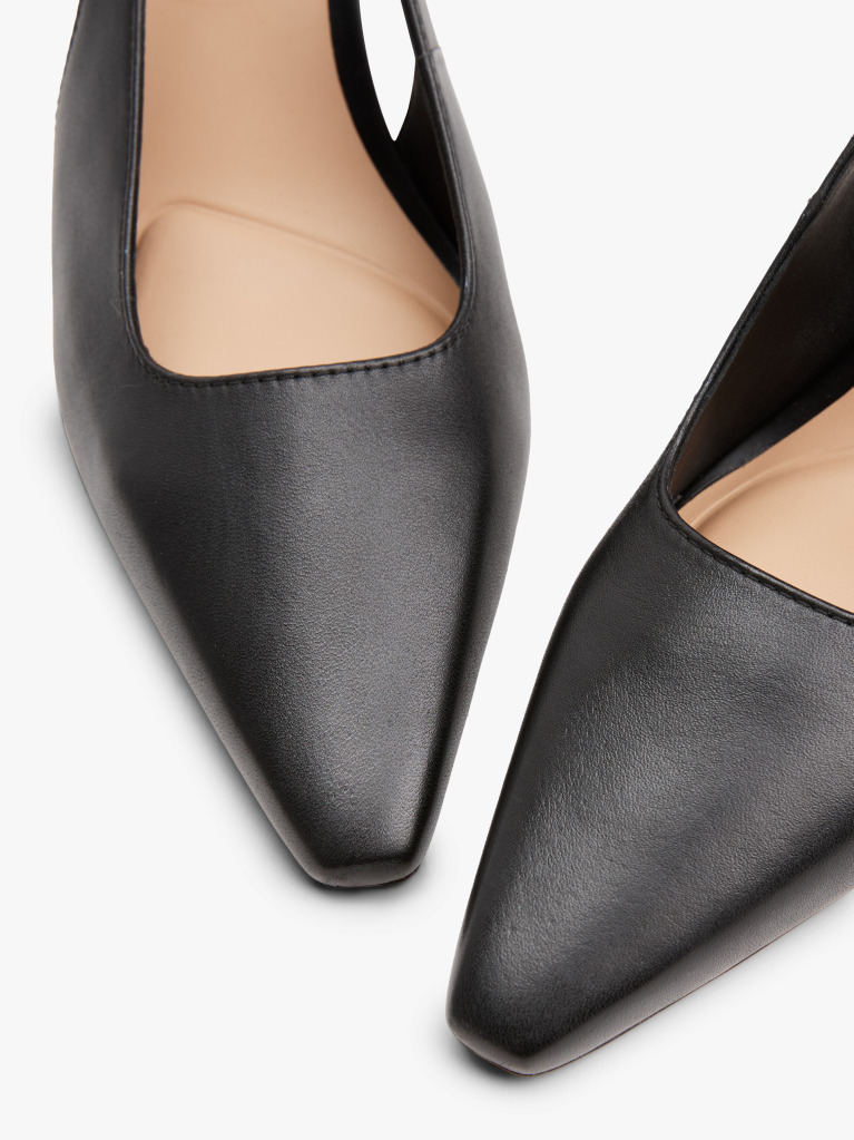 Black Leather Pointed Toe Slingback Heels  Women