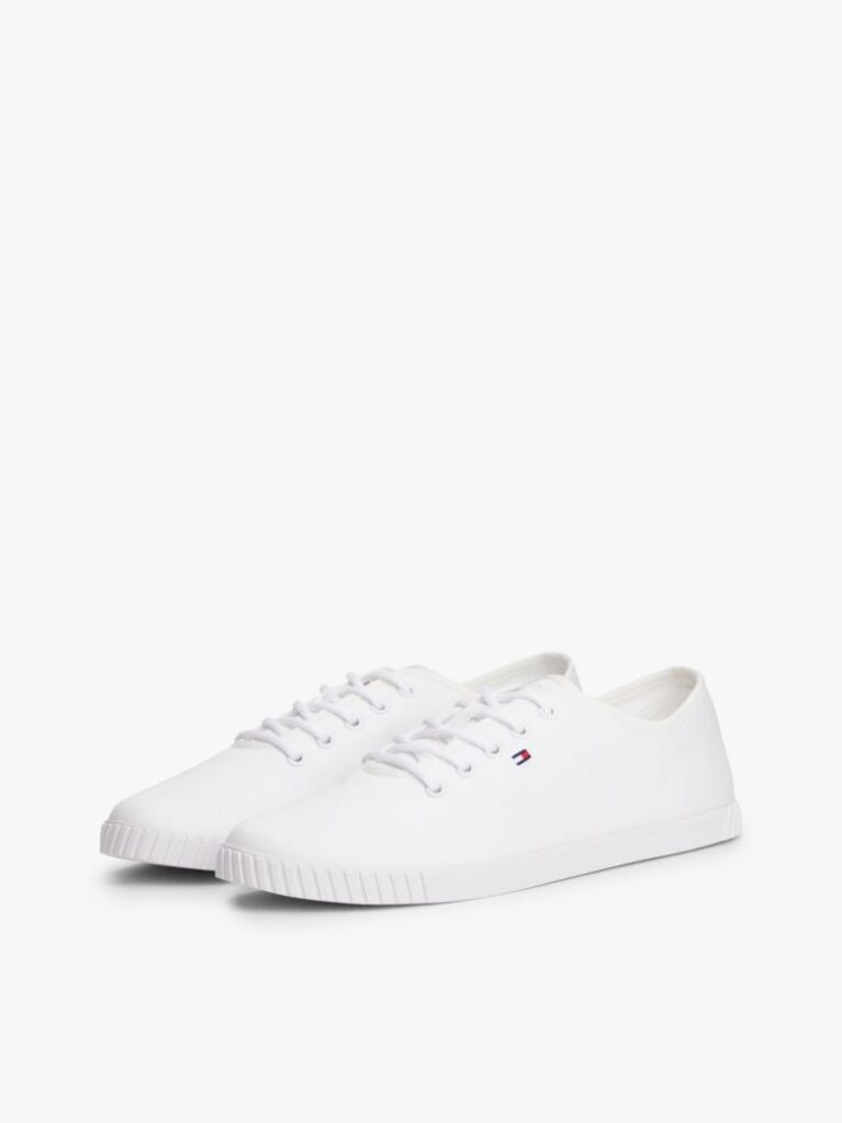 Άσπρο Sneakers Από Canvas Με Κεντητό Σημαιάκι  Γυναίκες