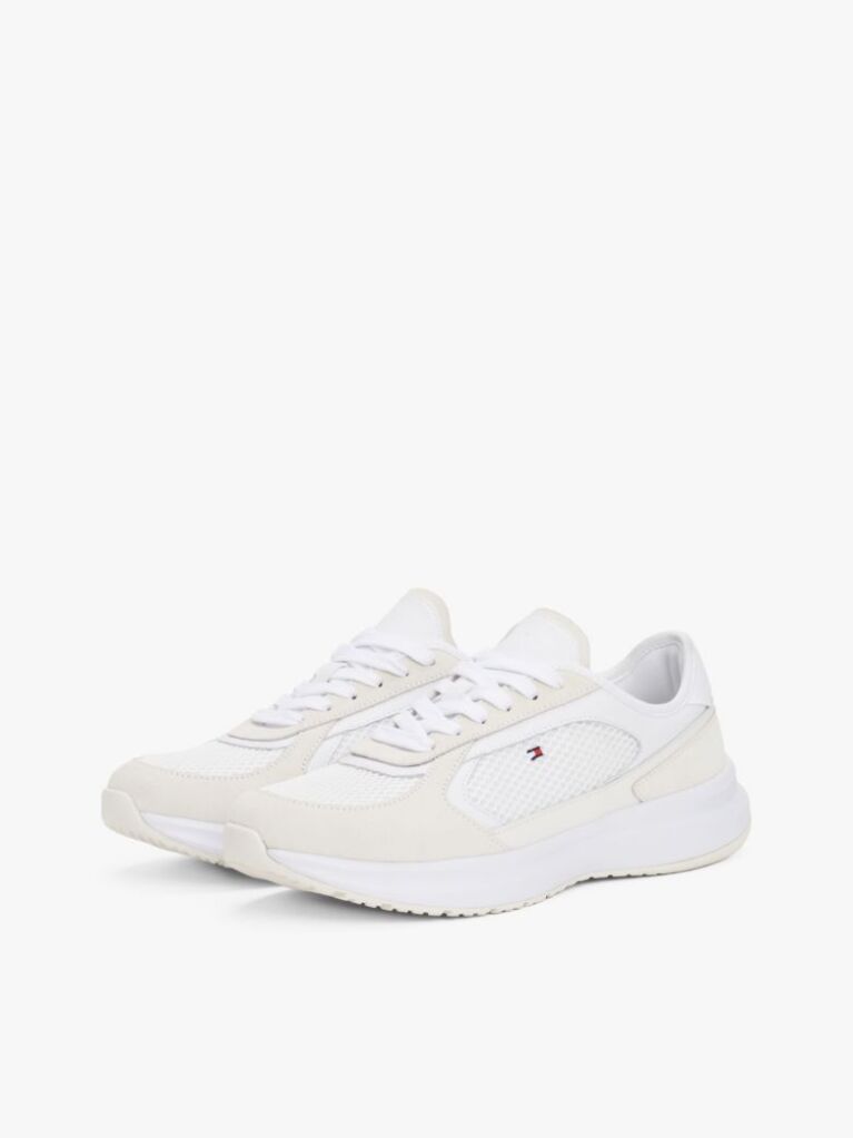 White Mixed Texture Runner Trainers  Women