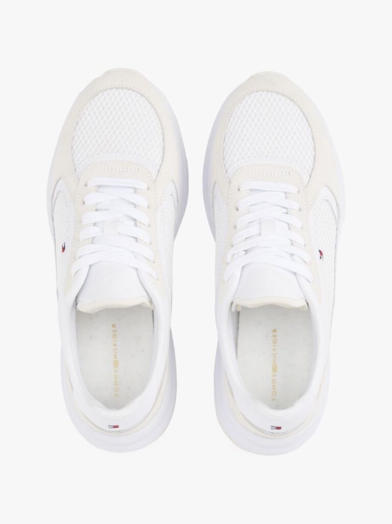 White Mixed Texture Runner Trainers  Women