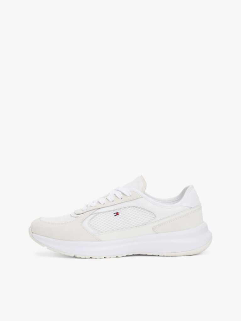 White Mixed Texture Runner Trainers  Women