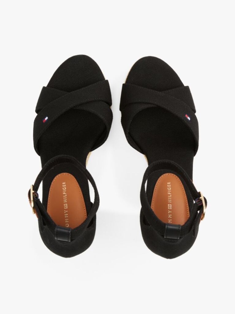 Black Canvas Espadrille High Wedge Sandals  Women