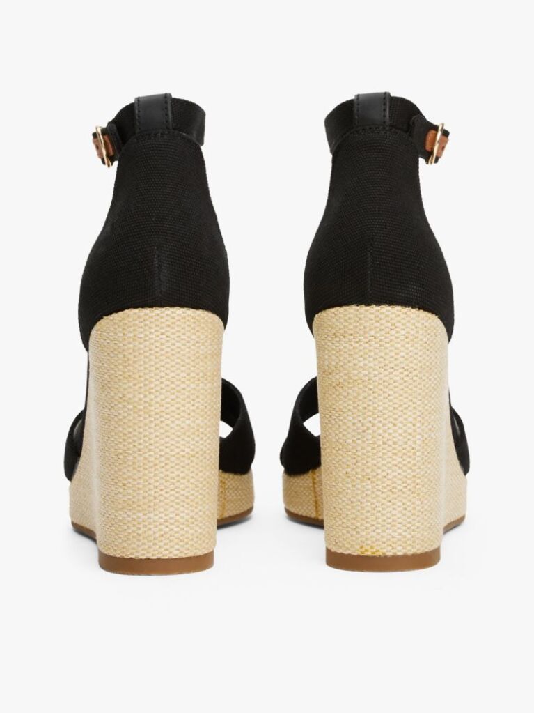 Black Canvas Espadrille High Wedge Sandals  Women