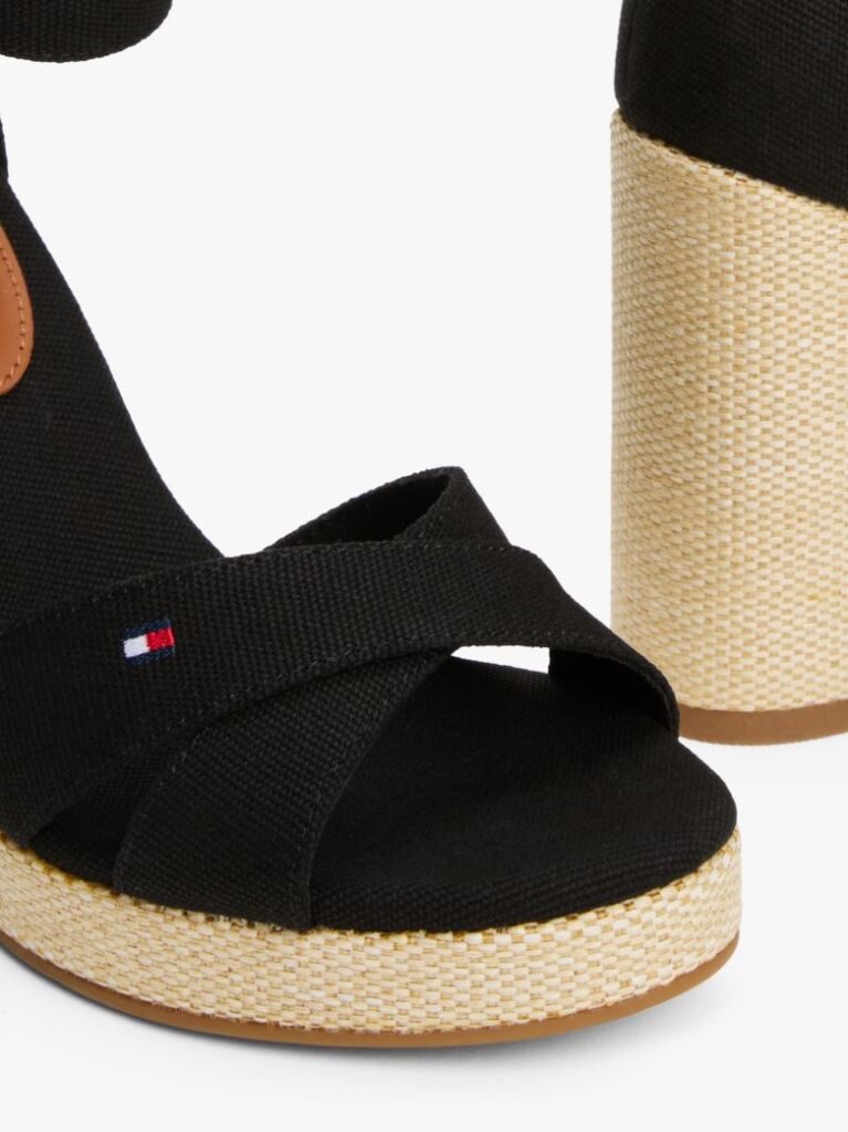 Black Canvas Espadrille High Wedge Sandals  Women
