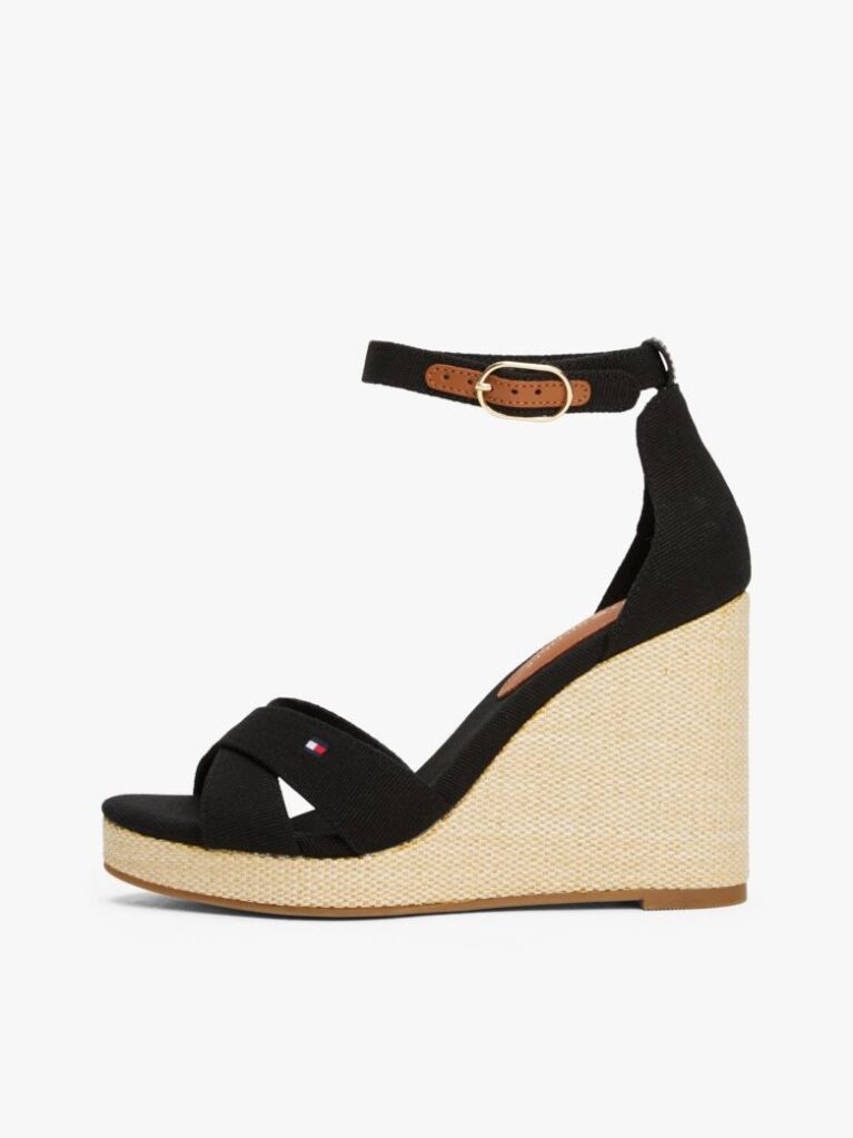 Black Canvas Espadrille High Wedge Sandals  Women