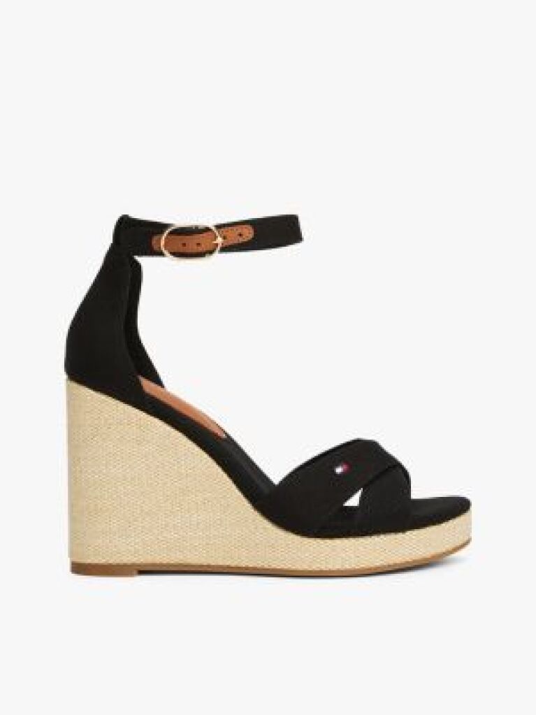 Black Canvas Espadrille High Wedge Sandals  Women